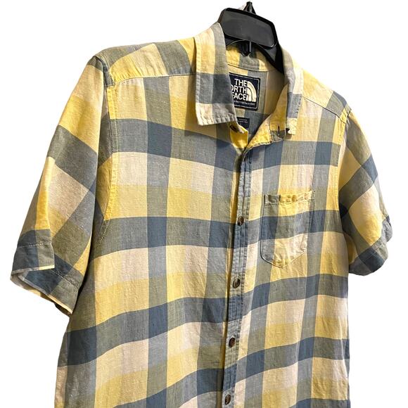 The North Face Men's Plaid Short Sleeve Button Up-Shirt Linen Blend Size Large - Picture 2 of 5